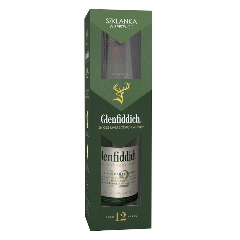 Whisky Glenfiddich 12YO + szklanka 40% 700 ml