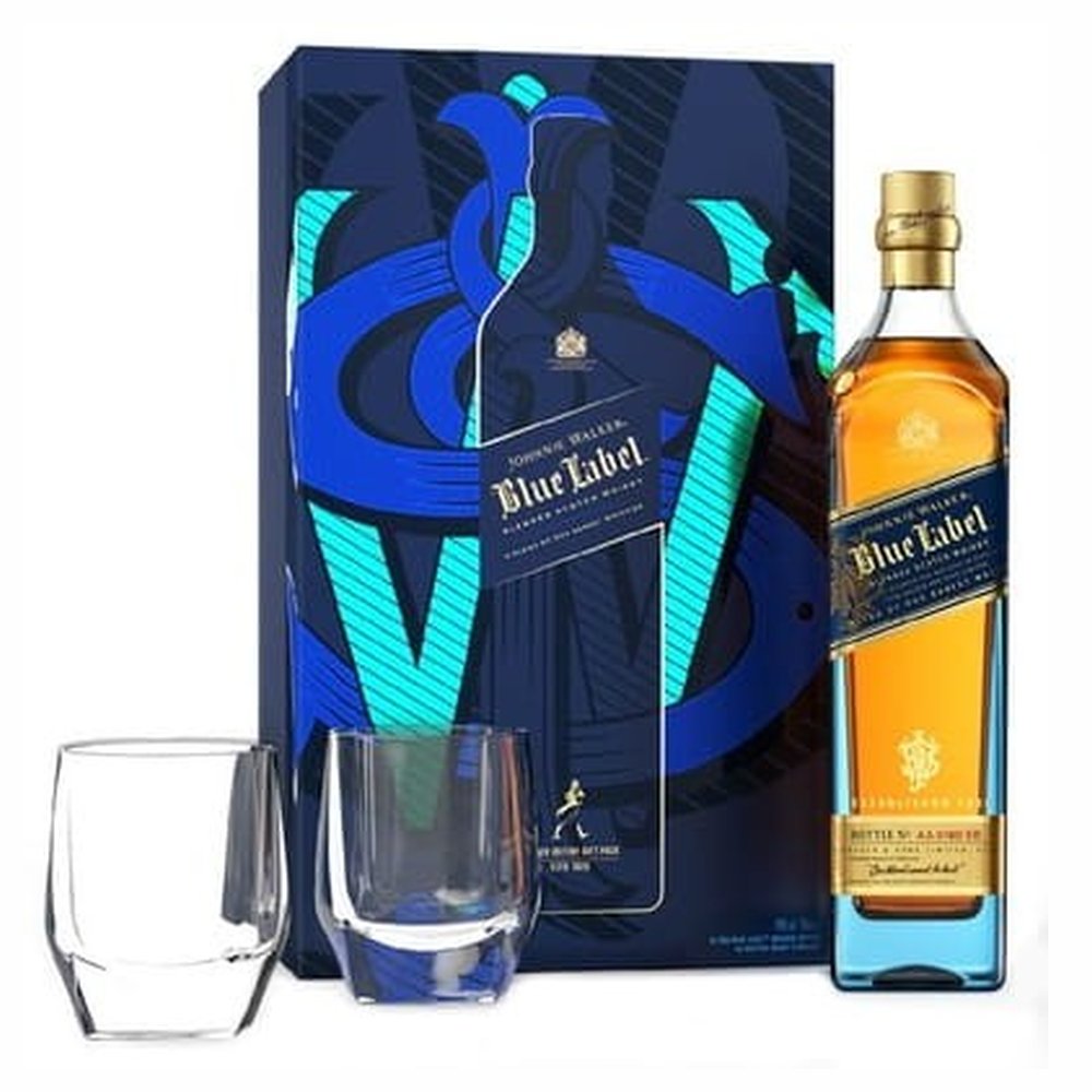 Whisky Johnnie Walker Blue Label Crystal + 2 Szkl. 40% 700 ml