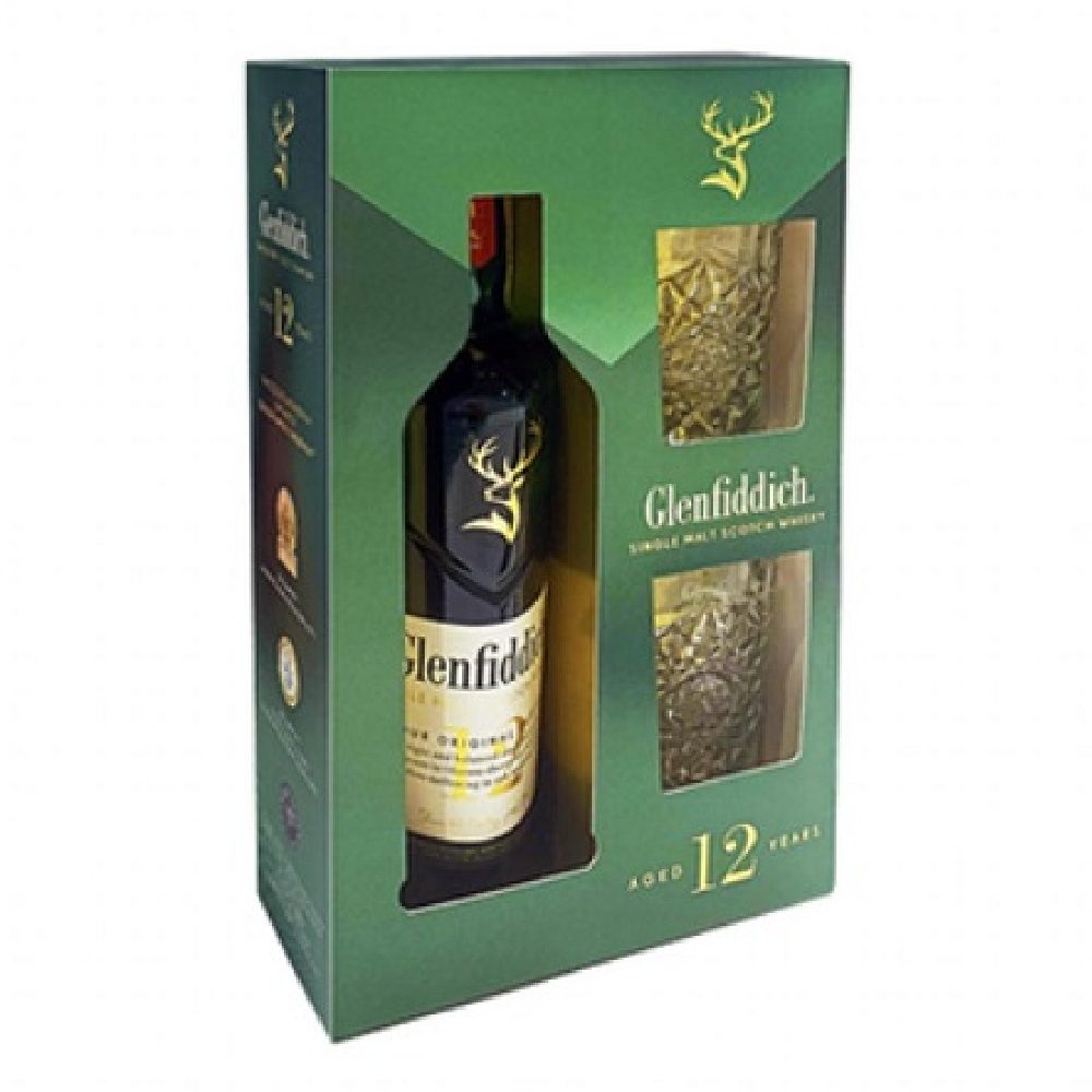 Whisky Glenfiddich 12YO + 2 szklanki 40% 700 ml
