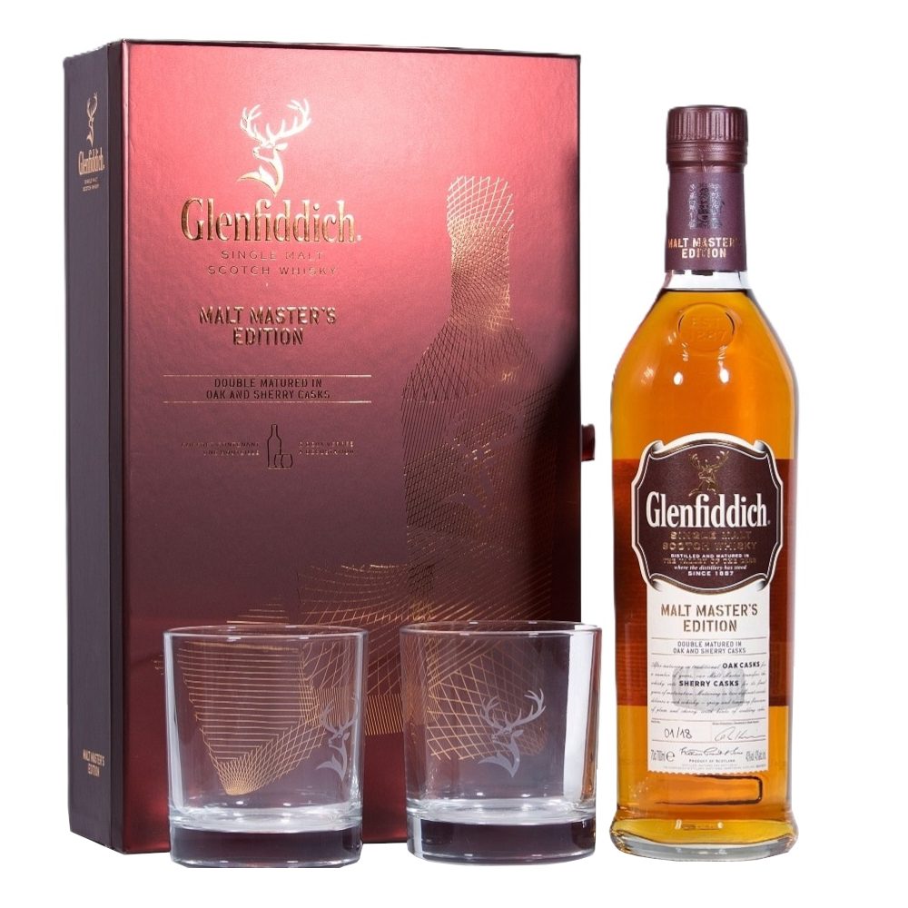 Whisky Glenfiddich Malt Master + 2 szklanki 43% 700 ml
