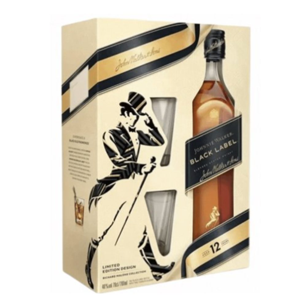 Whisky Johnnie Walker Black Label + 2 szklanki 40% 700 ml