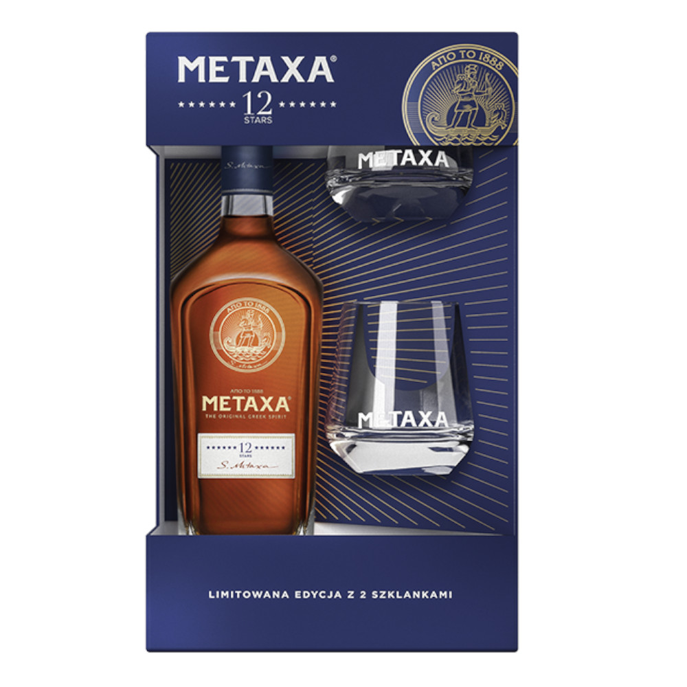 Brandy Metaxa 12* + 2 szklanki 40% 700 ml